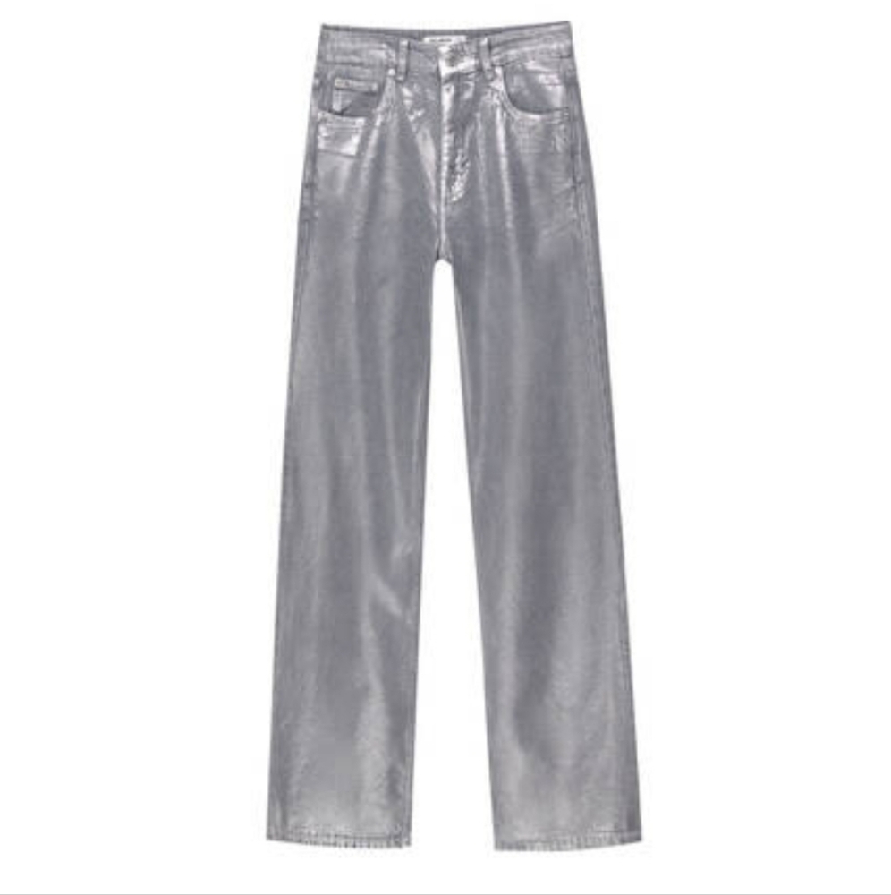 Pull&Bear Metallic straight-leg jeans